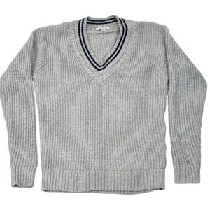 American Eagle Cable Knit Sweater Gray Varsity V Neck Preppy Womens XS